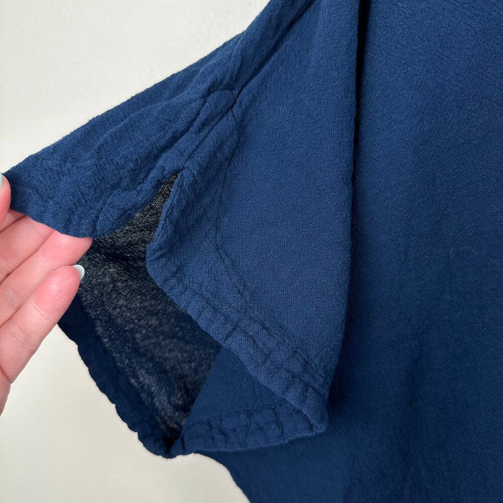 Oh My Gauze Blouse Top Cotton Short Sleeve Navy Size 3 or XXL Lagenlook Coastal - Picture 5 of 10